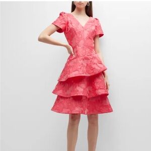 Rickie Freeman Teri Jon Ruffled Tiered Jacquard dress Watermelon NWT 2